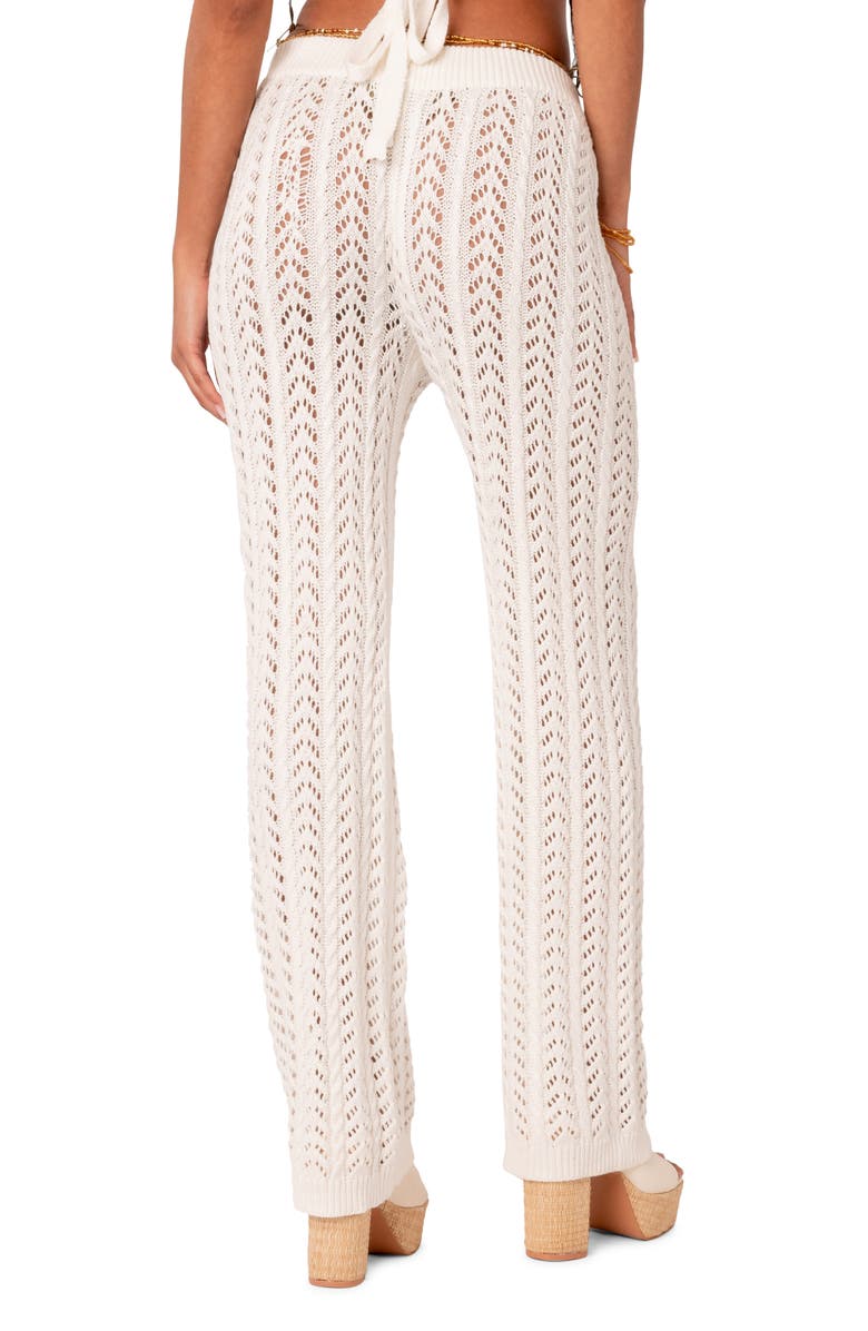 EDIKTED Elektra Sheer Open Knit Cover-Up Pants, Alternate, color, White