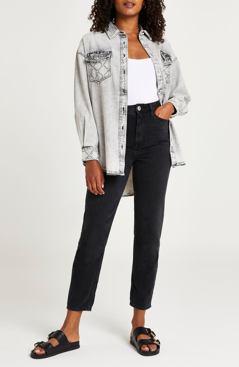 River Island Studded Denim Shirt, Alternate, color, 