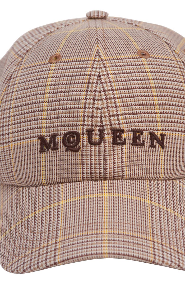 McQueen Check Logo Embroidered Wool Adjustable Baseball Cap, Alternate, color, Camel/ Yellow