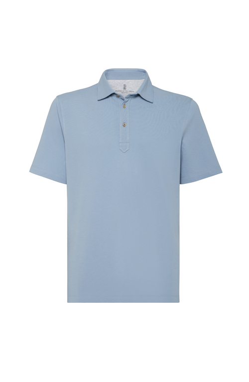 Brunello Cucinelli Men's Cotton Pique Polo Shirt In Blue
