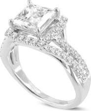 LuvMyJewelry Vesela 14K White Gold Princess Cut Lab Grown Diamond Halo Engagement Ring - 2.65 Ct