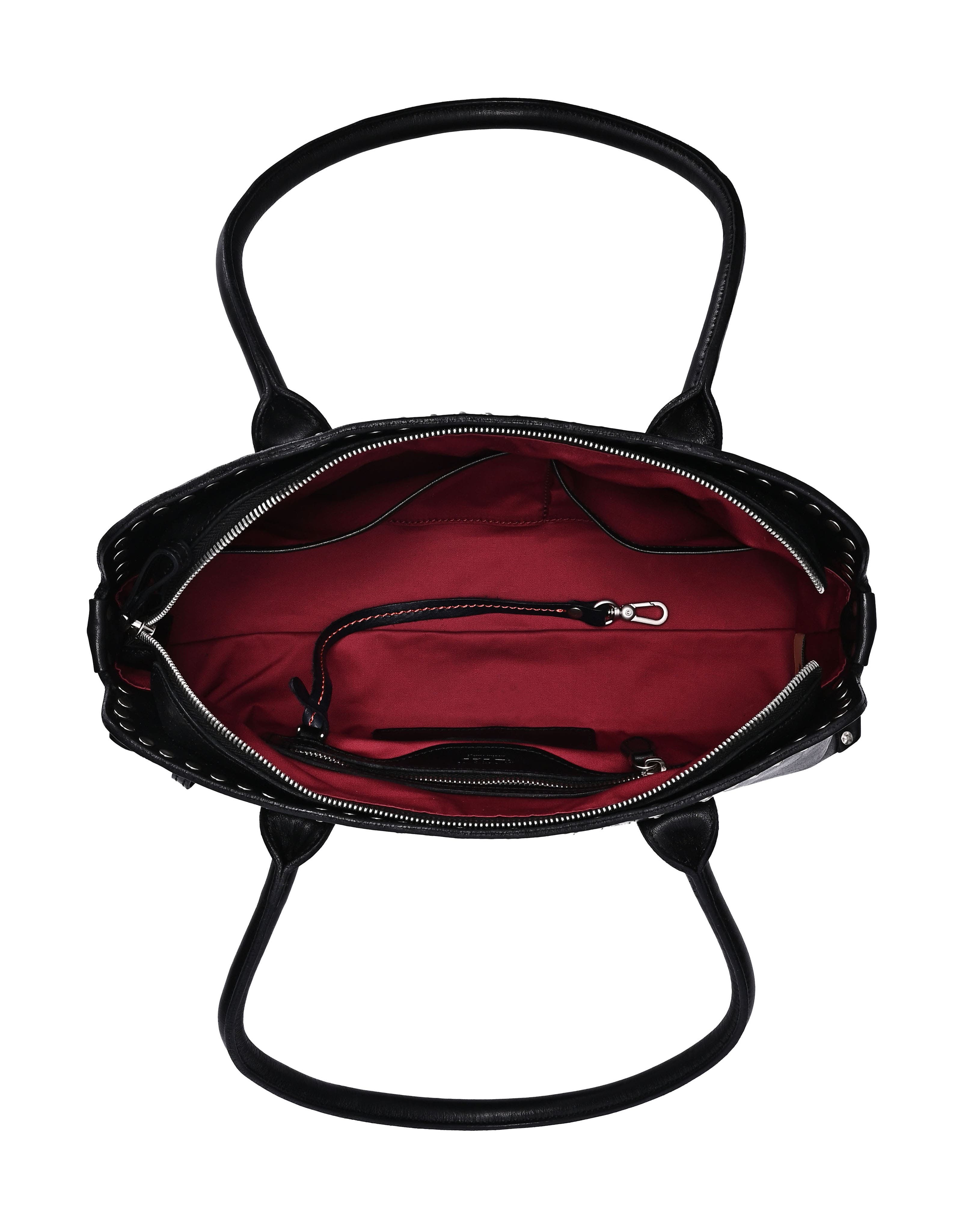 OLD TREND Soul Genuine Leather Studded Structured Shoulder Bag, Alternate, color, Black