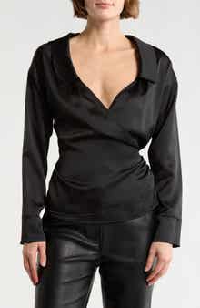 Renee C Faux Wrap Satin Top