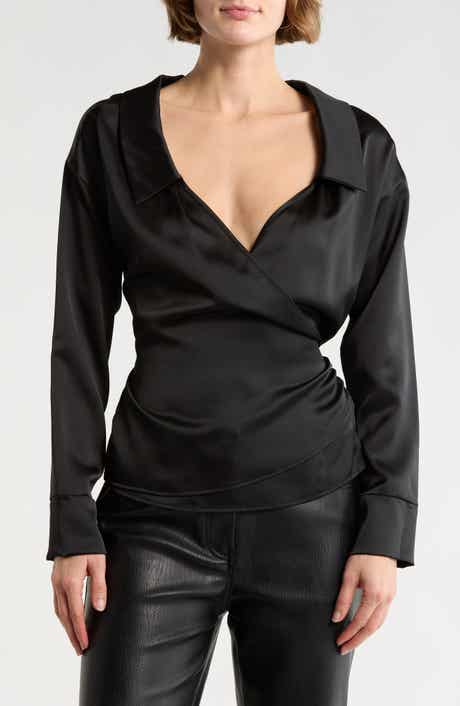 Renee C Faux Wrap Satin Top