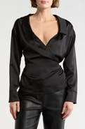Renee C Faux Wrap Satin Top