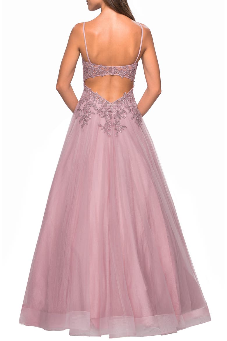 Lace & Tulle Flared Evening Gown, Alternate, color, MAUVE