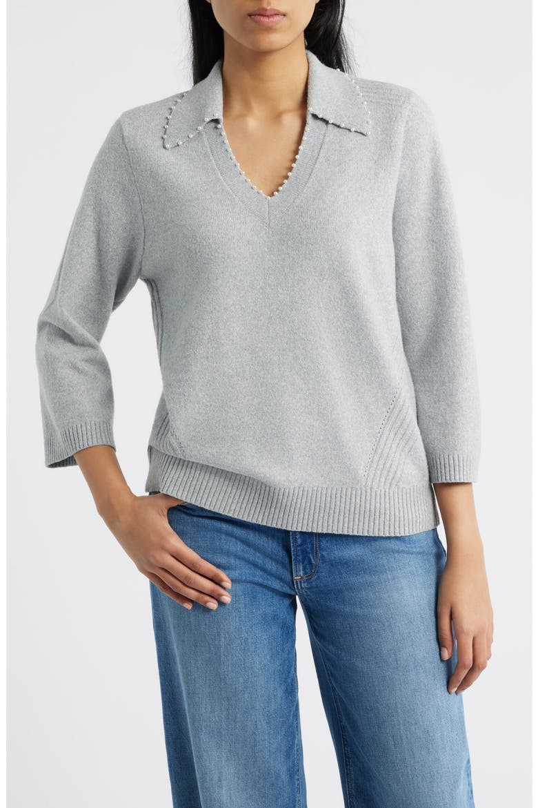 Bead Trim Sweater, Main, color, HEATHER GREY