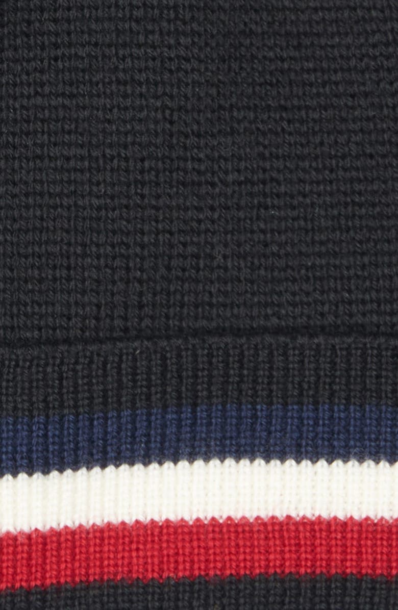 Moncler Tricolor Stripe Virgin Wool Beanie, Alternate, color, Black