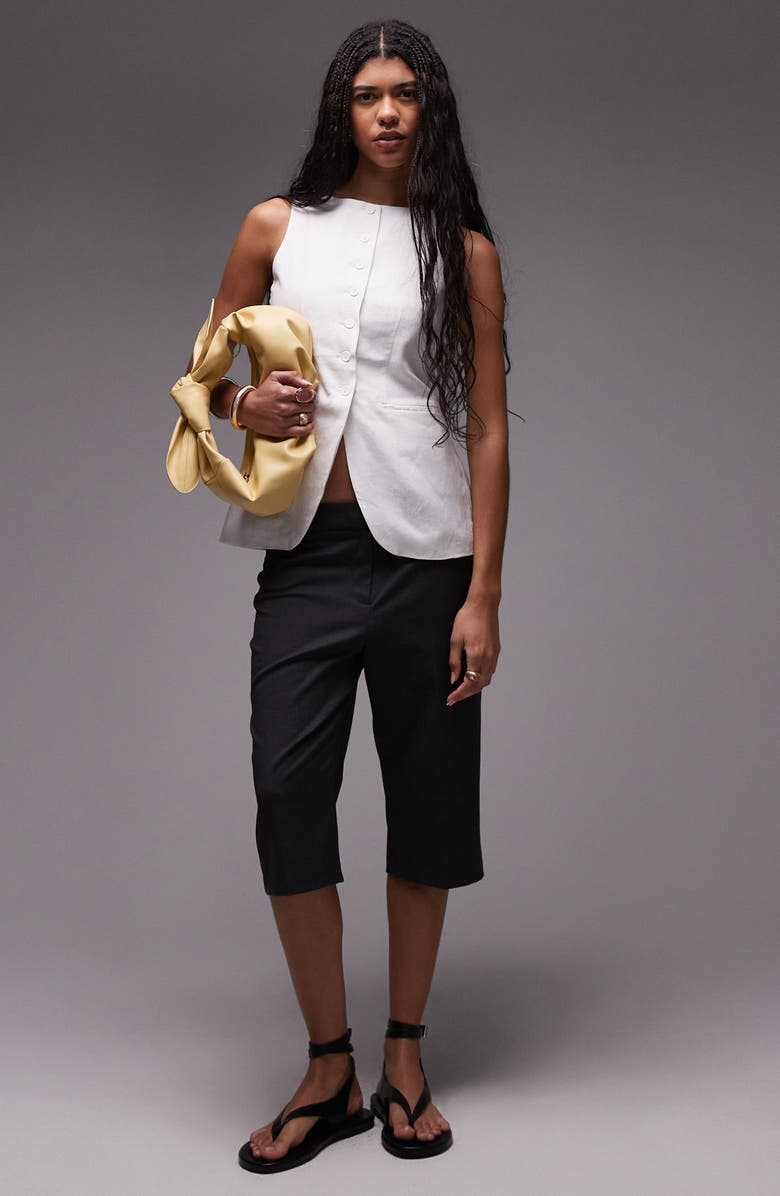 Topshop Linen Blend Button-Up Vest, Alternate, color,