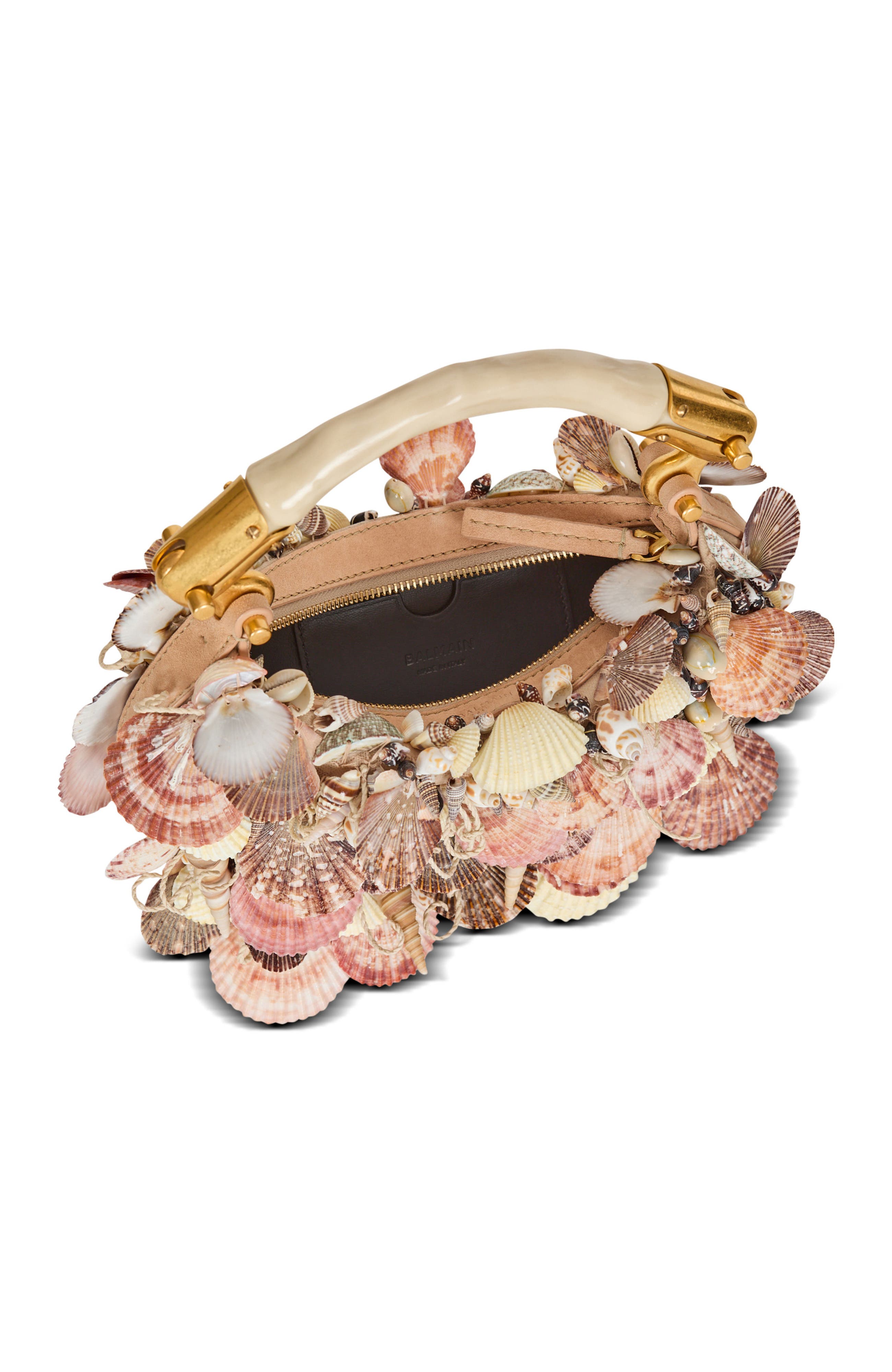 Balmain Ebene Mini bag with embroidered shells, Alternate, color, 