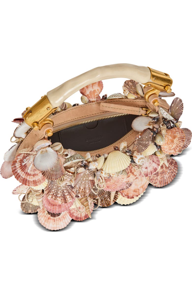 Balmain Ebene Mini bag with embroidered shells, Alternate, color,