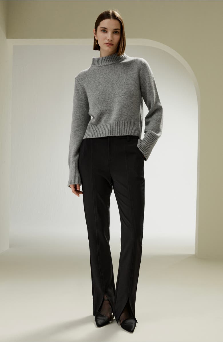 Lilysilk Women's Ribbed Collar and Hemline Wool Cashmere Sweater, Alternate, color, Grey
