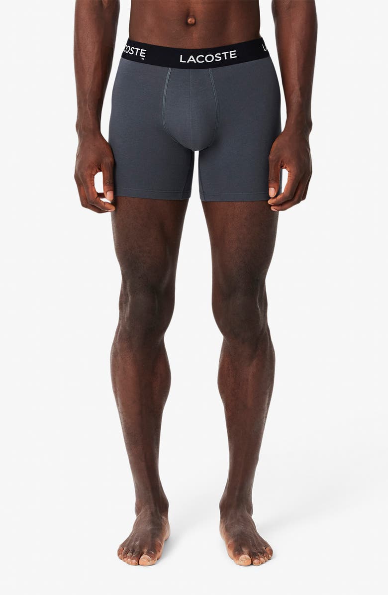 Lacoste Core Essentials Assorted 5-Pack Stretch Cotton Boxer Briefs, Alternate, color, Grey
