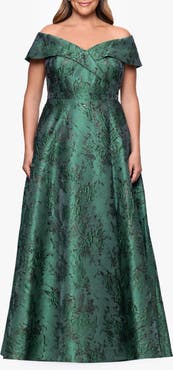 Xscape Evenings Metallic Brocade Off the Shoulder Gown