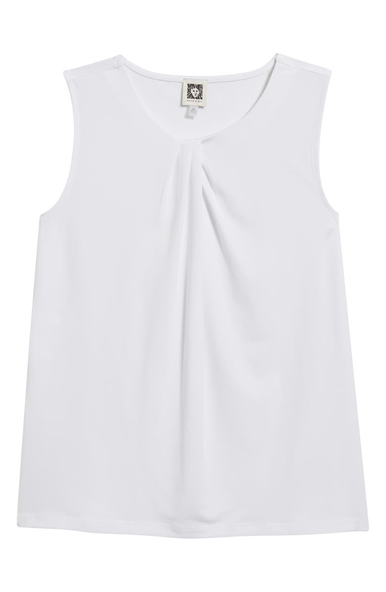 Anne Klein Asymmetric Pleat Neck Sleeveless Top, Main, color, Crisp White