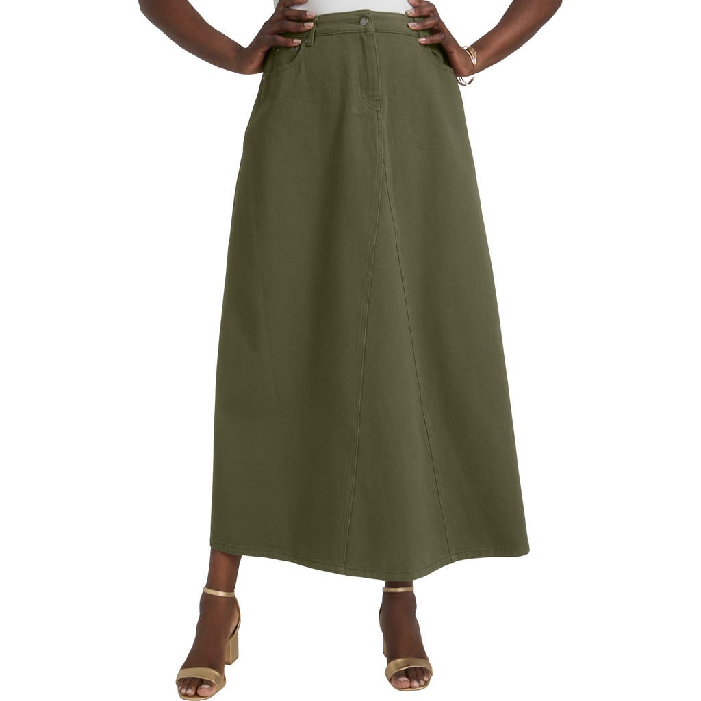Jessica London Denim Inset Maxi Skirt In Green