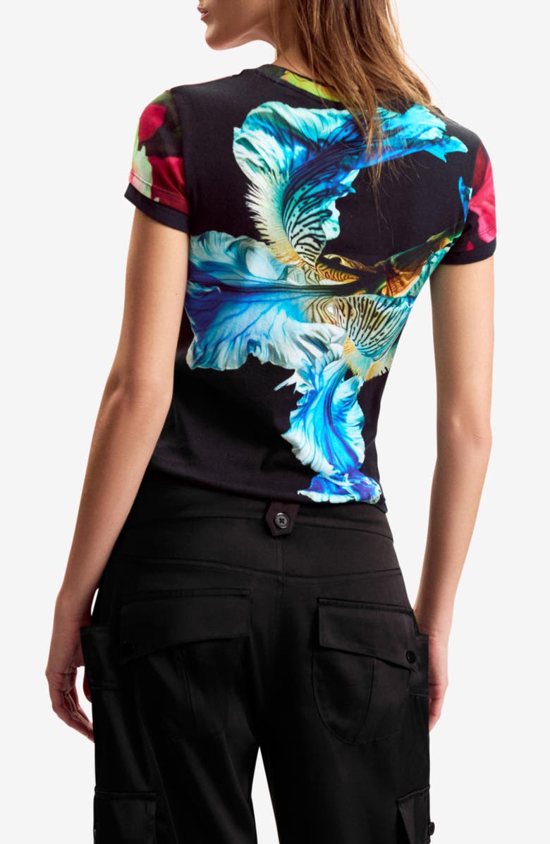 Desigual Flower Cotton Graphic T-Shirt, Alternate, color, Black Multi/ Floral Print