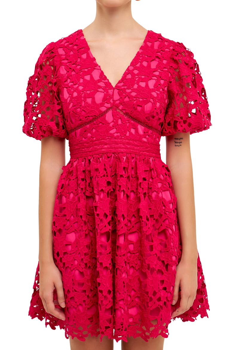 Puff Sleeve Lace Minidress, Alternate, color, VIOLET