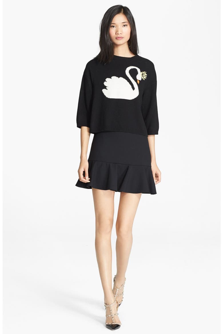Swan Intarsia Knit Sweater, Alternate, color, BLACK
