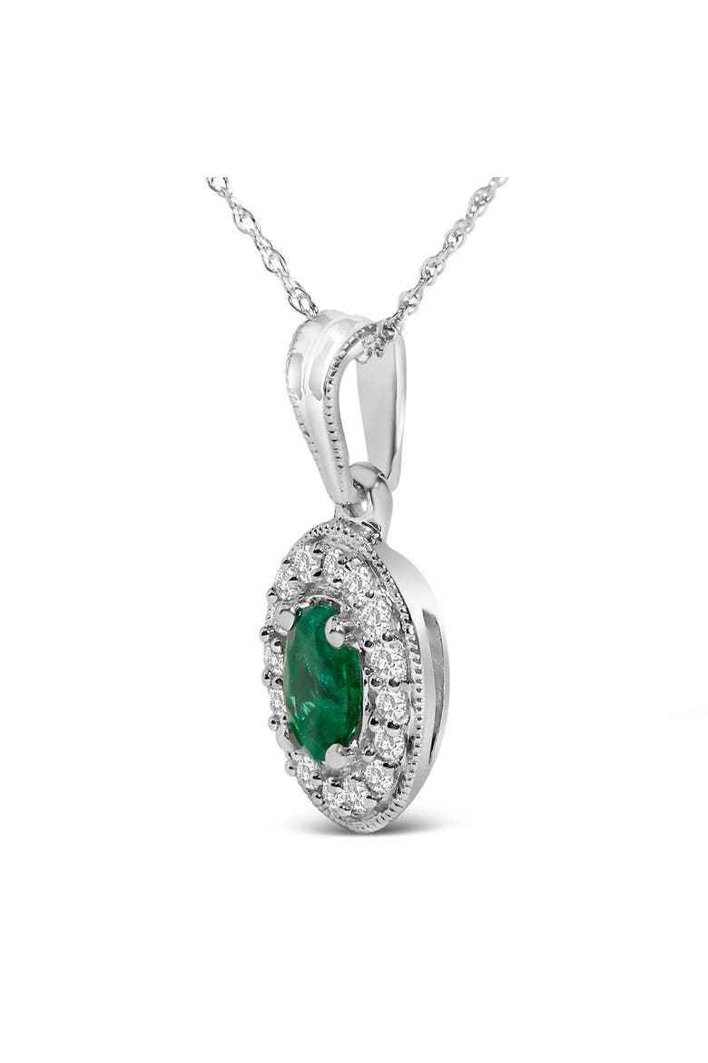 14K White Gold Oval 6x4 MM Green Emerald and Diamond Halo Pendant Necklace, Alternate, color, White