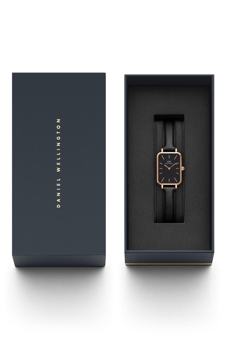 Quadro Sheffield Leather Strap Watch, 20mm x 26mm, Alternate, color, ROSE GOLD/BLACK