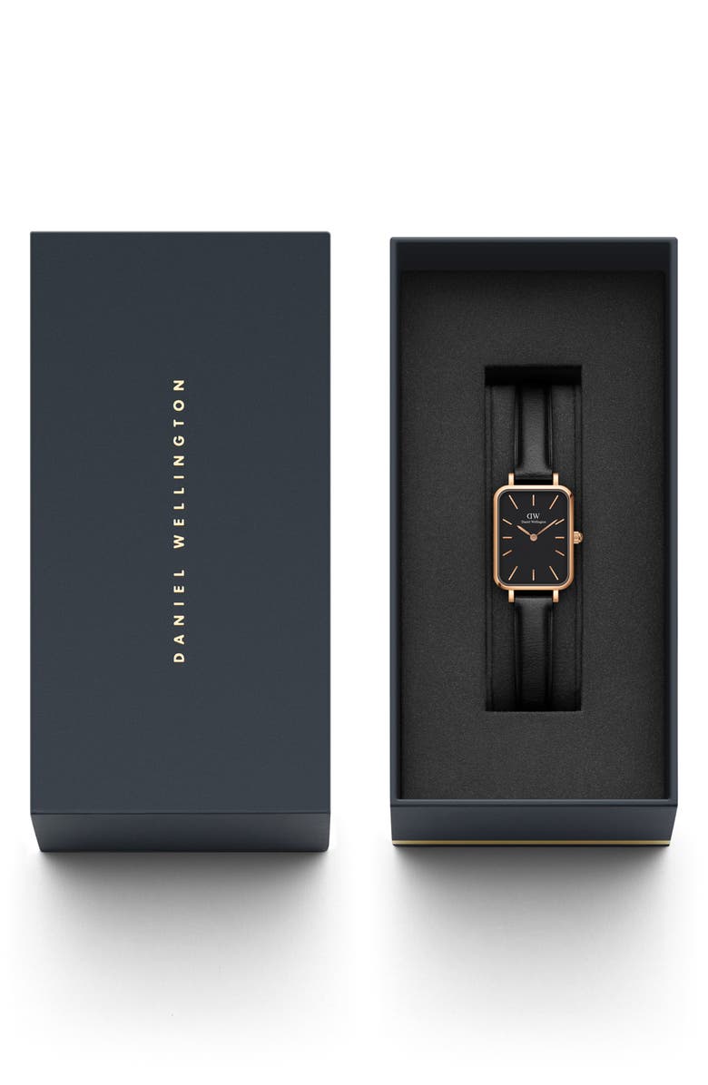 Daniel Wellington Quadro Sheffield Leather Strap Watch, 20mm x 26mm, Alternate, color, Rose Gold/Black
