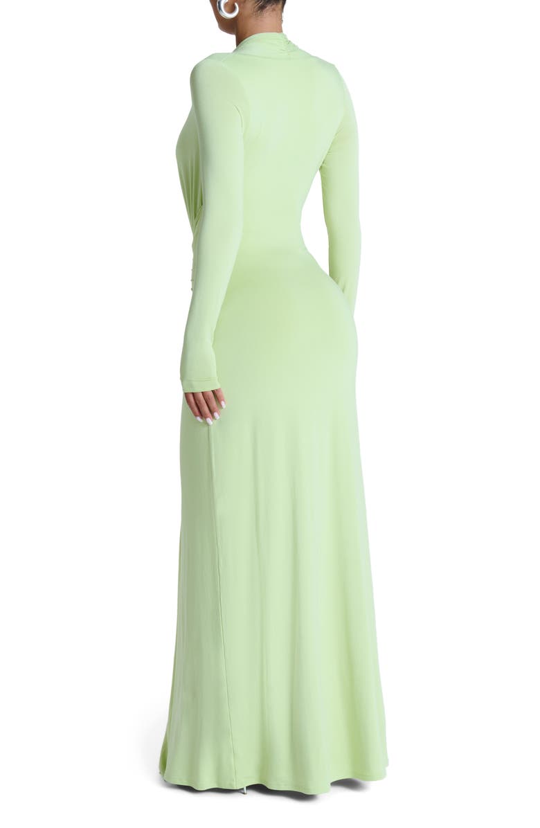 Naked Wardrobe Plunge Neck Long Sleeve Stretch Jersey Maxi Dress, Alternate, color, Pistachio
