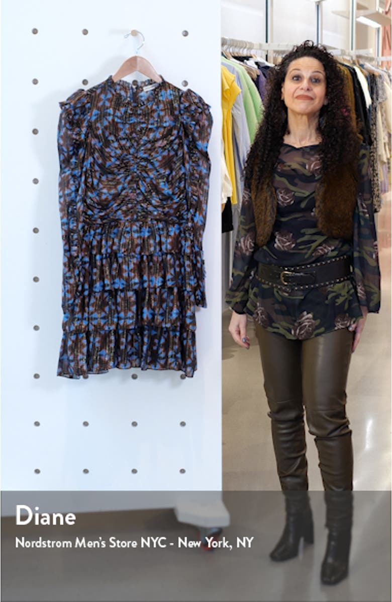 Siya Metallic Long Puff Sleeve Silk Dress, sales video thumbnail