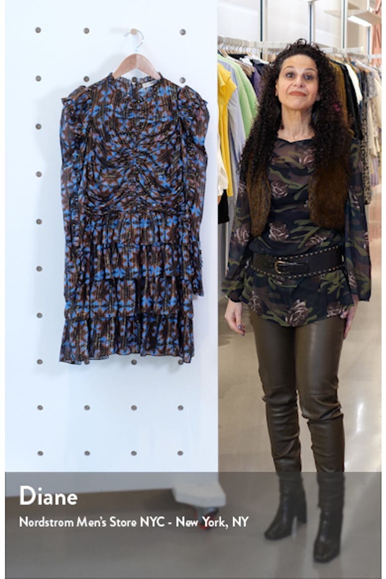Siya Metallic Long Puff Sleeve Silk Dress video