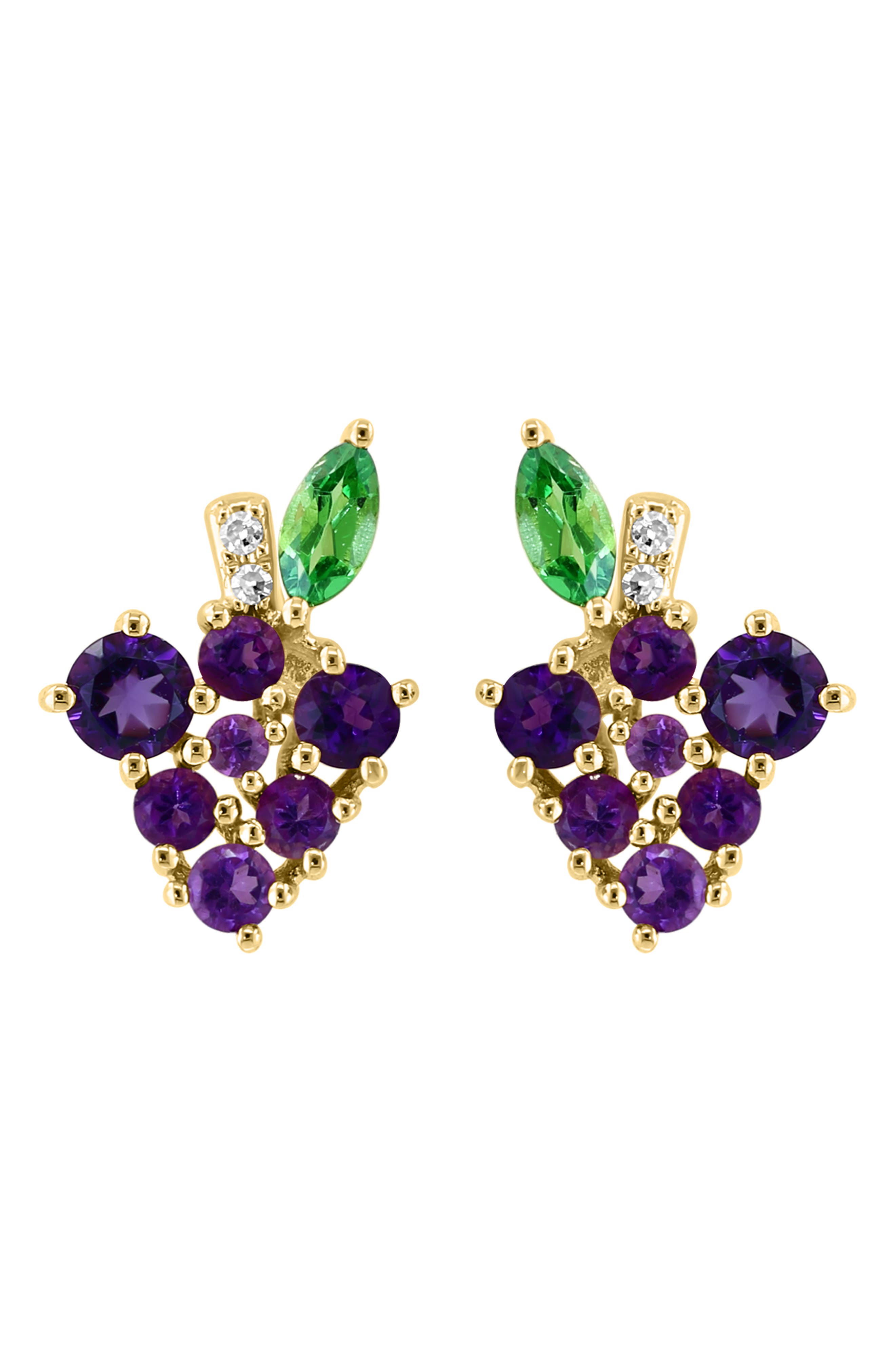 EFFY 14K Gold Diamond & Amethyst Grape Stud Earrings