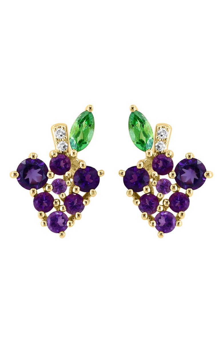 EFFY 14K Gold Diamond & Amethyst Grape Stud Earrings, Main, color,