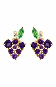 EFFY 14K Gold Diamond & Amethyst Grape Stud Earrings