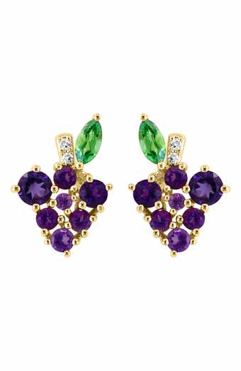 EFFY 14K Gold Diamond & Amethyst Grape Stud Earrings