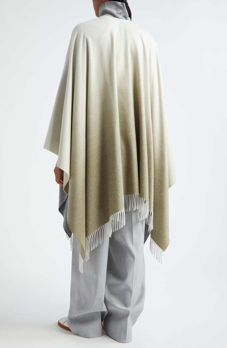 Johnstons of Elgin Ombré Fringe Trim Cashmere Cape, Alternate, color, Olive / Grey