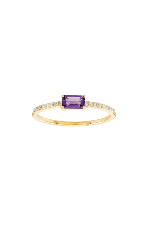 14K Yellow Gold Baguette Amethyst & Diamond Ring