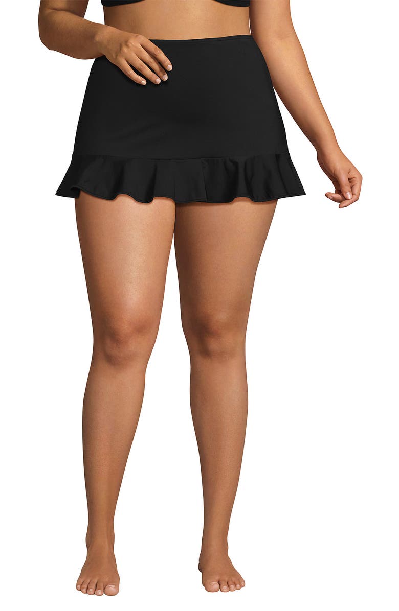 Lands' End Ruffle Hem Mini Swim Skirt, Main, color, Black