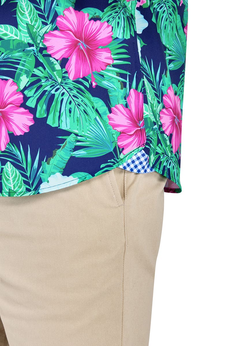 CONSTRUCT Slim Fit Large Hibiscus Recycled 4-Way Stretch Performance Short Sleeve Shirt, Alternate, color, Multi