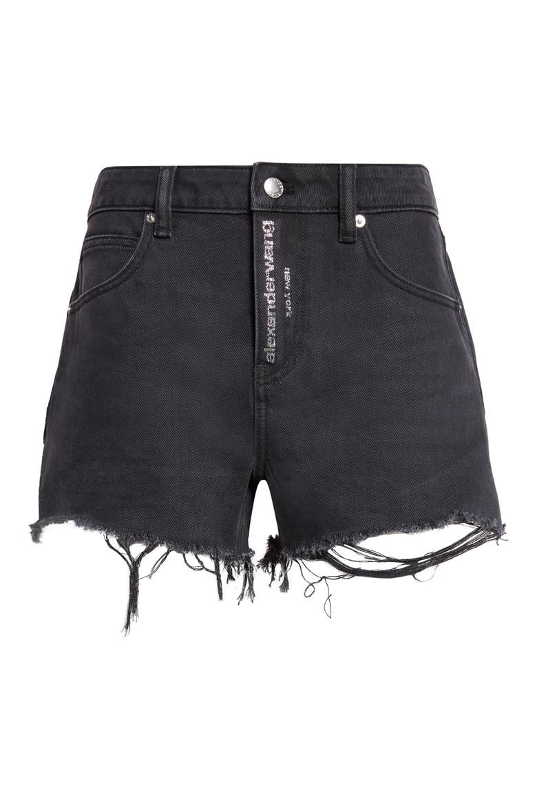 Relaxed Hotfix Logo Denim Shorts, Alternate, color, FADED BLACK