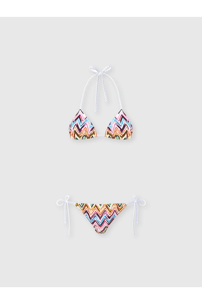 Bikini In Stretch Viscose With Lace Zig Zag Motif, Main, color, Multicoloured