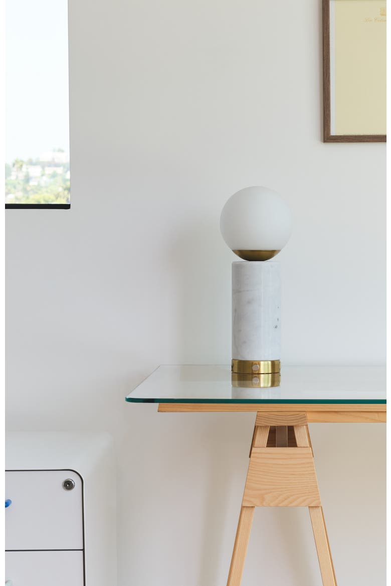 Aspen 14.5" Frosted Glass Orb and Marble LED Table Lamp with USB Charging Port and 3-Way Dimmer, Alternate, color, Natural Stone White