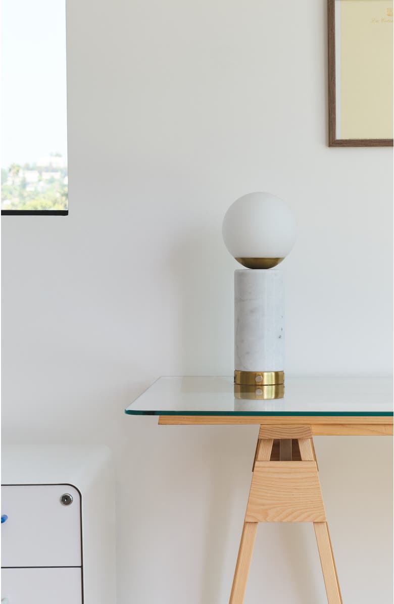 Brightech Aspen 14.5" Frosted Glass Orb and Marble LED Table Lamp with USB Charging Port and 3-Way Dimmer, Alternate, color, Natural Stone White