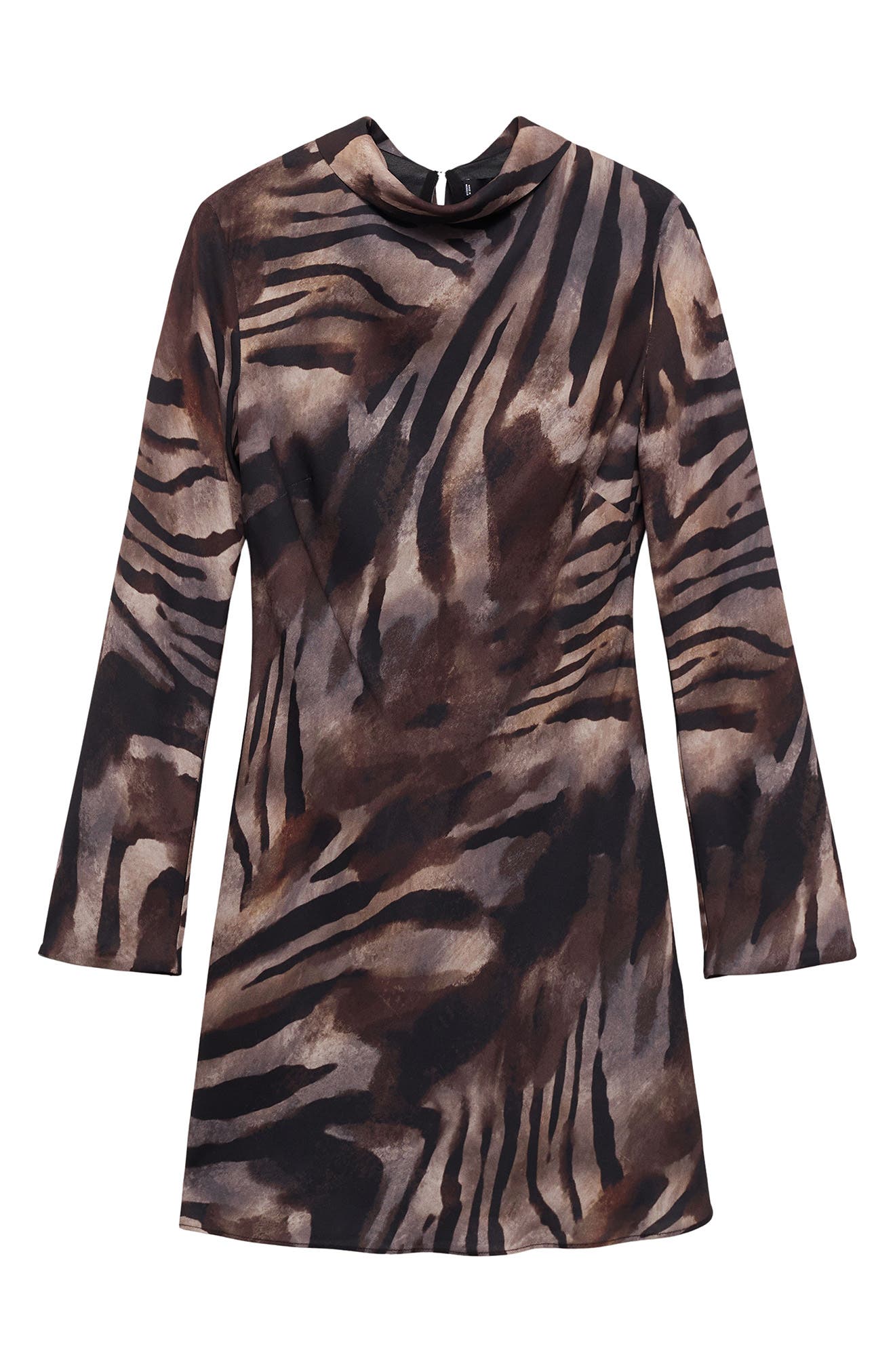 MANGO Animal Print Long Sleeve Satin Minidress