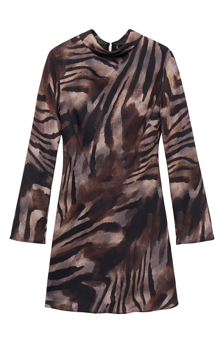 MANGO Animal Print Long Sleeve Satin Minidress, Main, color, 