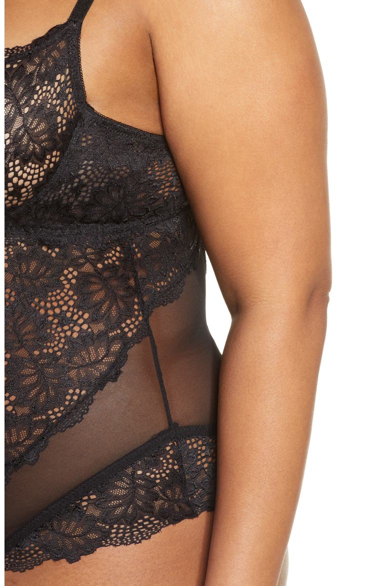 Lace Underwire Teddy, Alternate, color, BLACK