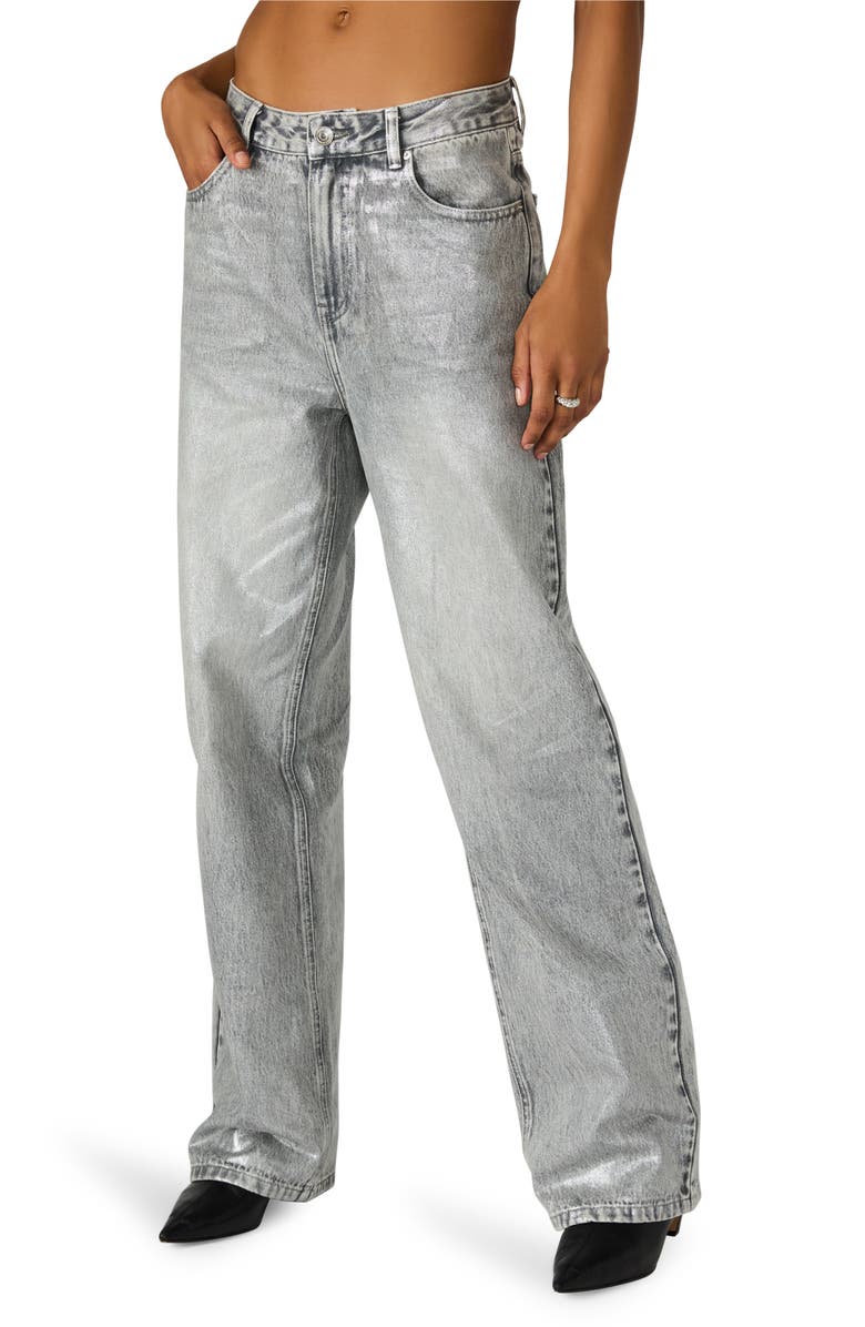 Steve Madden Zo Low Rise Wide Leg Jeans, Alternate, color, Metallic Silver