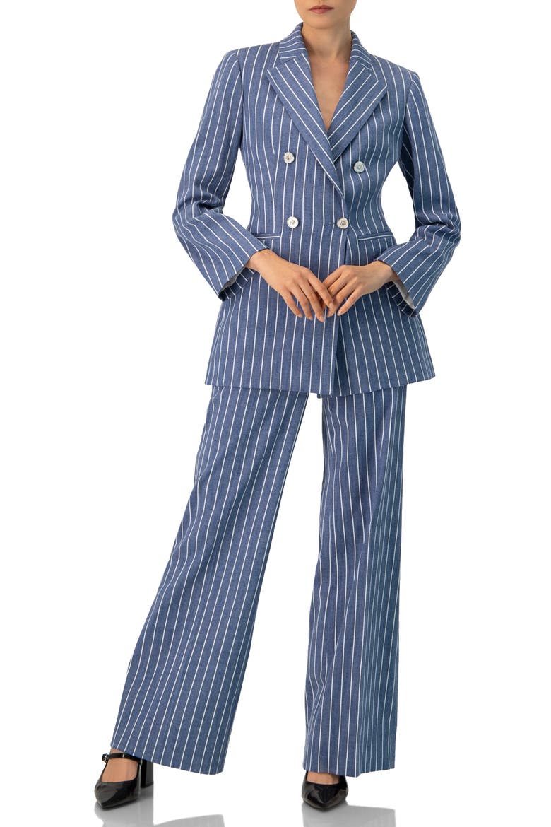 Double-Breasted Striped Blazer, Alternate, color, Blue