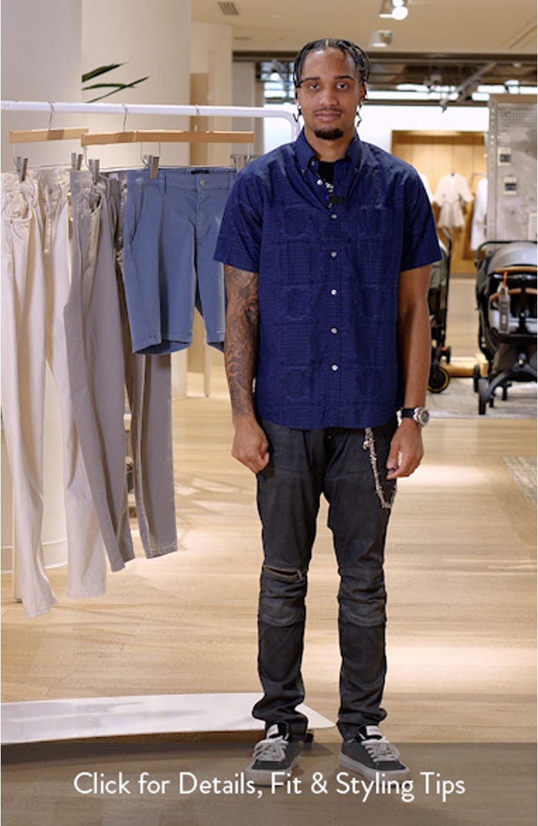 Regular Fit Patchwork Jacquard Short Sleeve Cotton Button-Down Shirt, sales video thumbnail