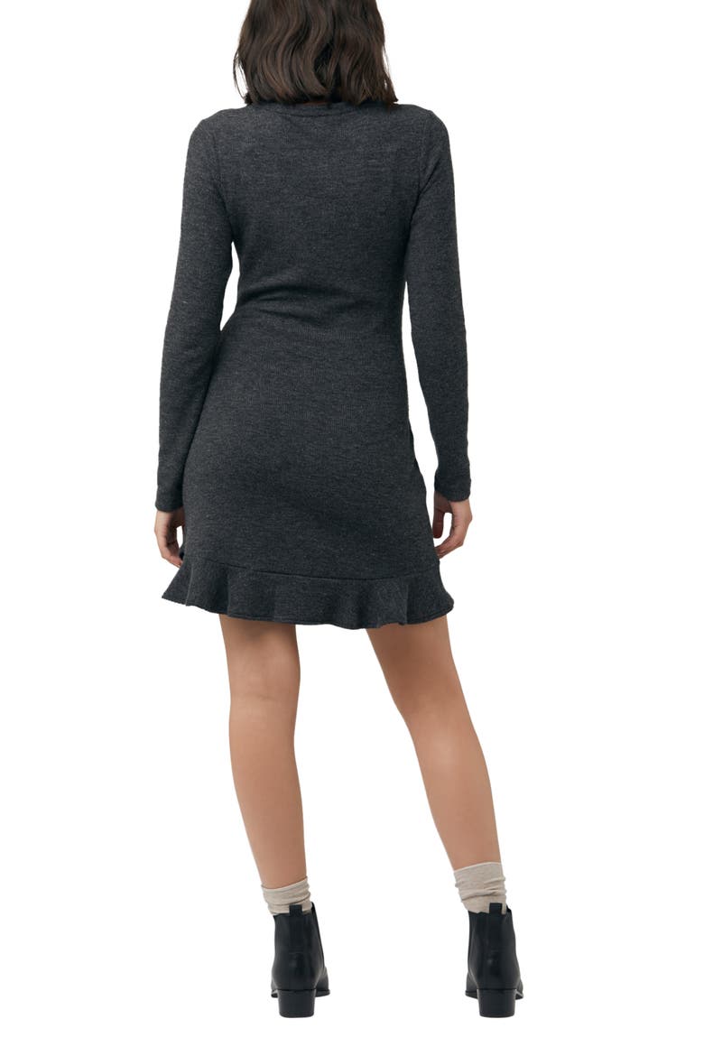 Evie Frill Hem Long Sleeve Rib Maternity Dress, Alternate, color, CHARCOAL