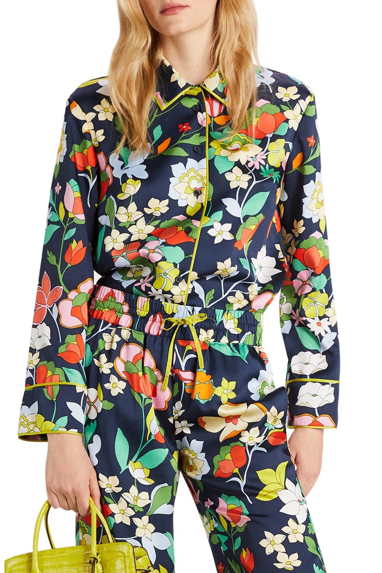 flower bed long sleeve pajama shirt, Main, color, BLAZER BLUE