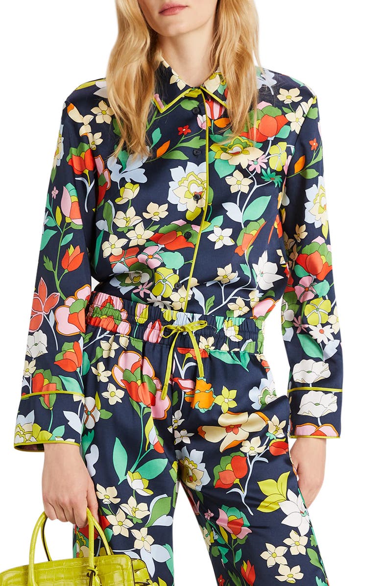 Kate Spade New York flower bed long sleeve pajama shirt, Main, color,